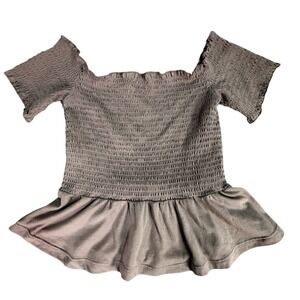 Smocked Off Shoulder Peplum Top Gray Women's Size M Cropped Coquette Girl